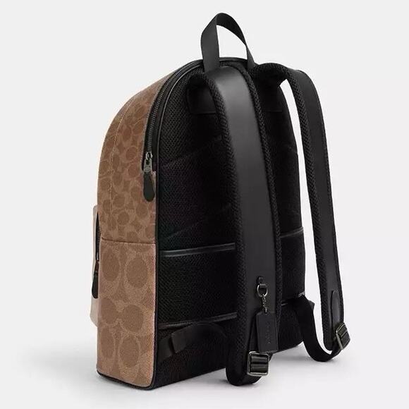 NWT Coach Men’s West Backpack In Blocked Signature Canvas CAB59 Sand/Tan - Picture 9 of 9